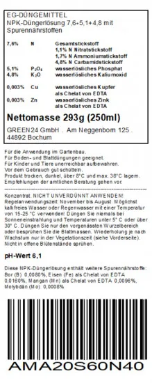 Amaryllis-Dünger Hippeastrum Flüssigdünger Grün für die Zeit ohne Blüten 250ml