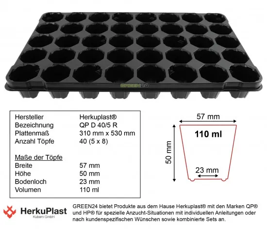 Anzuchtplatte Topfplatte 40 Töpfe extra stabil (53,0 x 31,0 cm) (Typ G24)