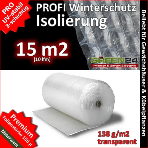 Noppenfolie Luftpolsterfolie 10m (15m2) GREEN24 PRO3 Frostschutz, Windschutz und Winterschutz, Isolierung und Wärmeschutz für Haus und Garten