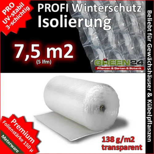 Noppenfolie Luftpolsterfolie 5m (7,5m2) GREEN24 PRO3 Frostschutz, Windschutz und Winterschutz, Isolierung und Wärmeschutz für Haus und Garten