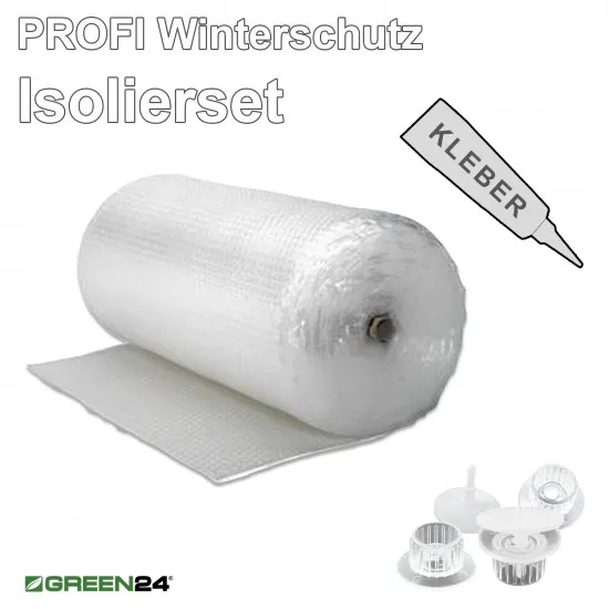 Isolierung komplett Set 15m2 Frostschutz Noppenfolie für Gewächshaus PRO3 Luftpolsterfolie, mit Halterungen und Kleber.