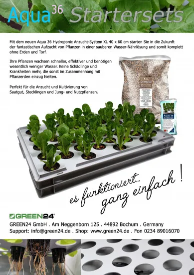 Aqua 36-B Pro Hydroponic Anzucht-System XL 40 x 60 cm, für Nutzpflanzen, Gemüse, Kräuter, Salate, Zierpflanzen in Tiefwasserkultur (DWC)