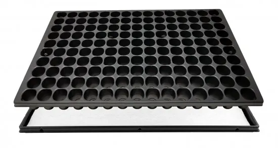 STP Anzuchtset QP150R Topfplatte mit 150 runden Töpfen und Untersetzer inkl. Kapillarmatte (33,5 x 51,5 cm) (Typ STP) 150 runde Töpfe DxH 30x43mm