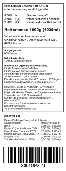 Hydro-Anzucht XL 1 Liter Nährlösung NPK Voll-Dünger für Kräuter & Gemüse Jungpflanzen in Hydrokultur und Hydroponik Systemen