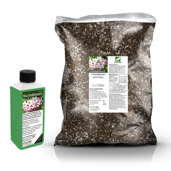 Umtopf-Set für Hoya Wachsblumen Porzellanblumen der Pflanzen-Sorten Carnosa, Kerrii u.a. – 10 Liter Spezial-Substrat + 250 ml Flüssigdünger