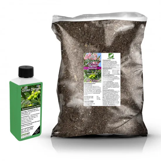 Umtopf-Set für Olivenbäume (Olea) – 10 Liter Spezial-Substrat + 250 ml Flüssigdünger